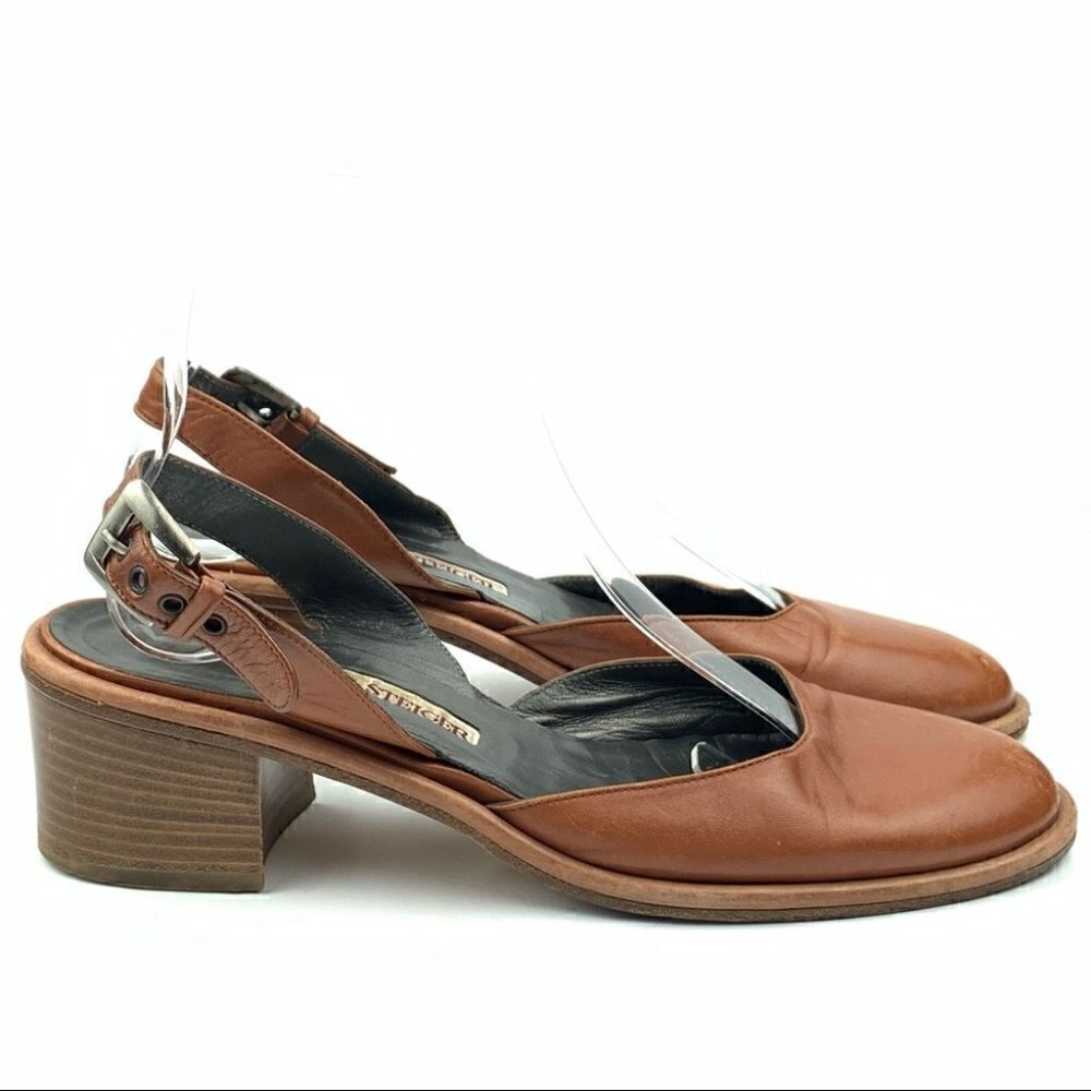 Walter Steiger heels size 8 AA tan Italian leather slingback 90s Y2k vintage